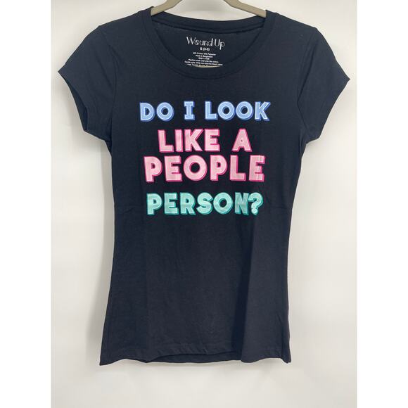 Wound Up Womens Juniors Black TShirt Do I Look Like A People Person Graphic Tee - Picture 9 of 10